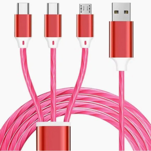 Red Universal 3 in 1 Flat Light Emitting Cable 3.92 ft - Picture 2 of 5